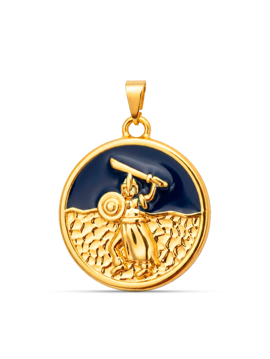 Pingente medalha Ogum azul - banhado a ouro 18k