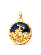 Pingente medalha Ogum azul - banhado a ouro 18k