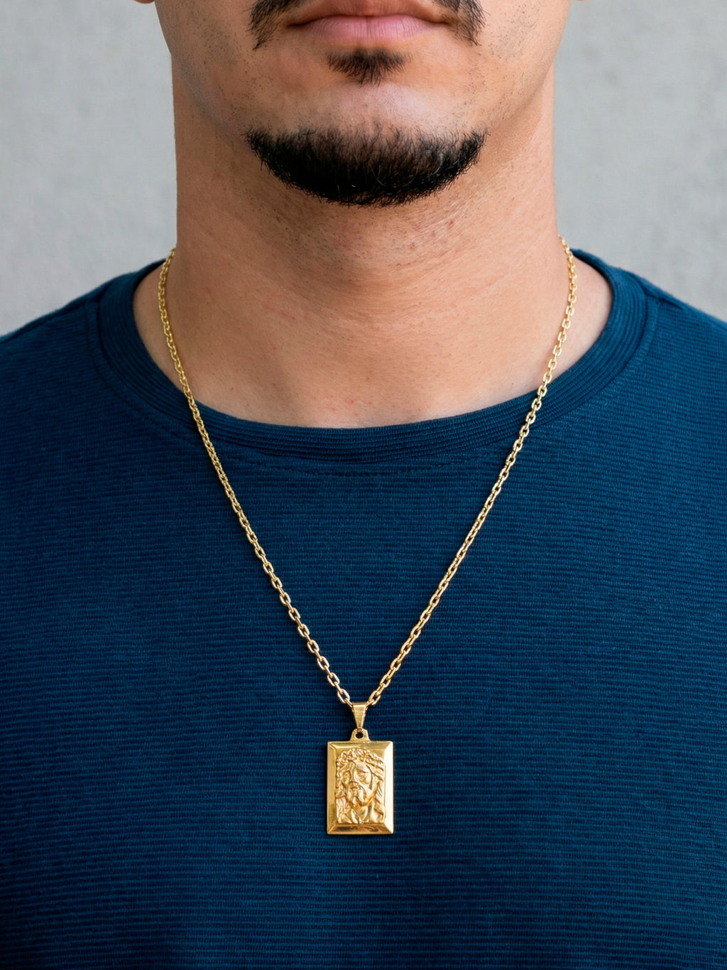 Corrente Placa Face de Cristo 3D - cadeado - banhado a ouro 18k - foto 2