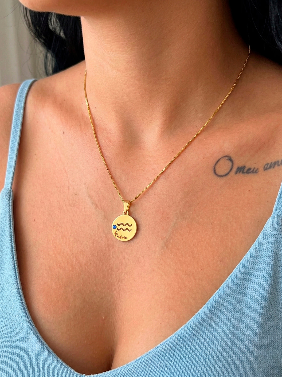 Corrente signo Aquário - veneziana - banhado a ouro 18k - foto 2