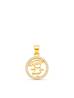 Pingente menina medalha cravejada - banhado a ouro 18k