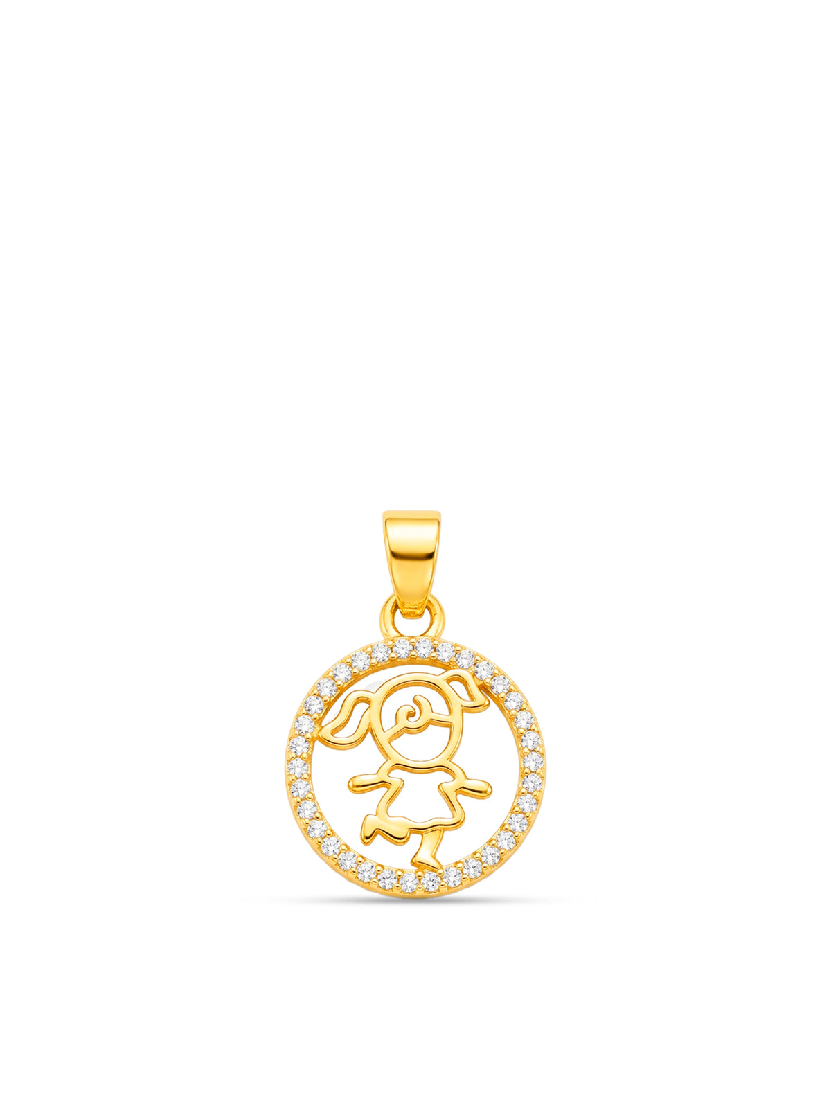 Pingente menina medalha cravejada - banhado a ouro 18k