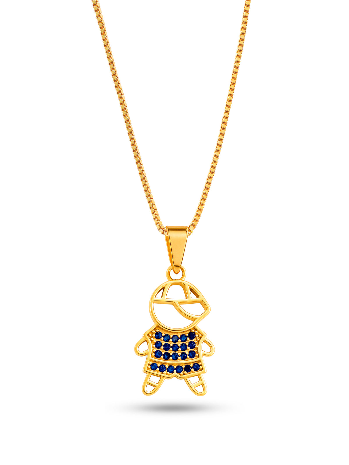 Corrente menino azul cravejado - veneziana - banhado a ouro 18k