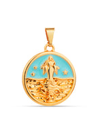 Pingente medalha Iemanjá azul - banhado a ouro 18k