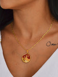Corrente medalha Iansã vermelho - elo longo - banhado a ouro 18k