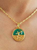 Corrente medalha Oxossi verde  - elo longo - banhado a ouro 18k - foto 4