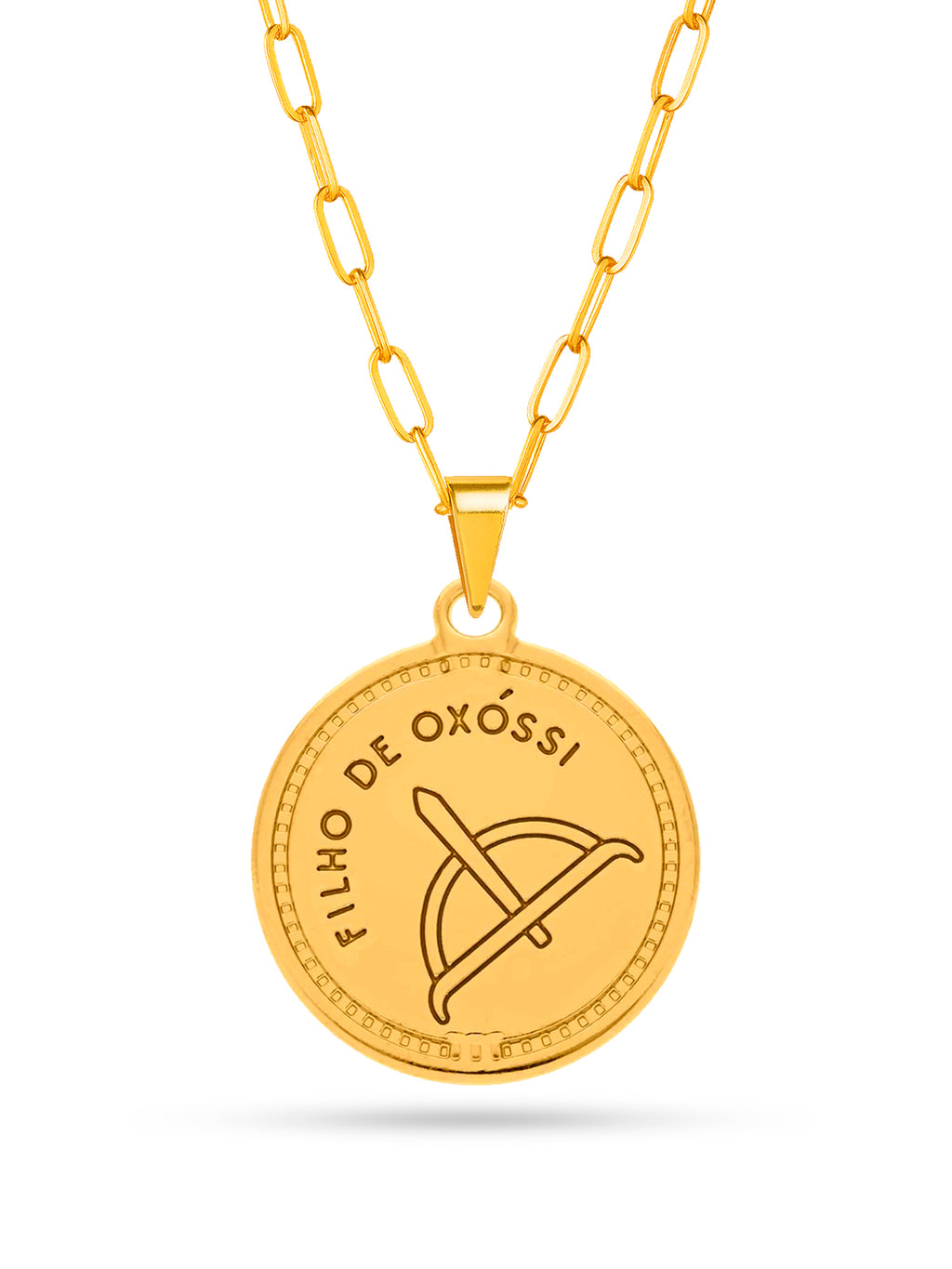 Corrente medalha Oxossi verde  - elo longo - banhado a ouro 18k - foto 3
