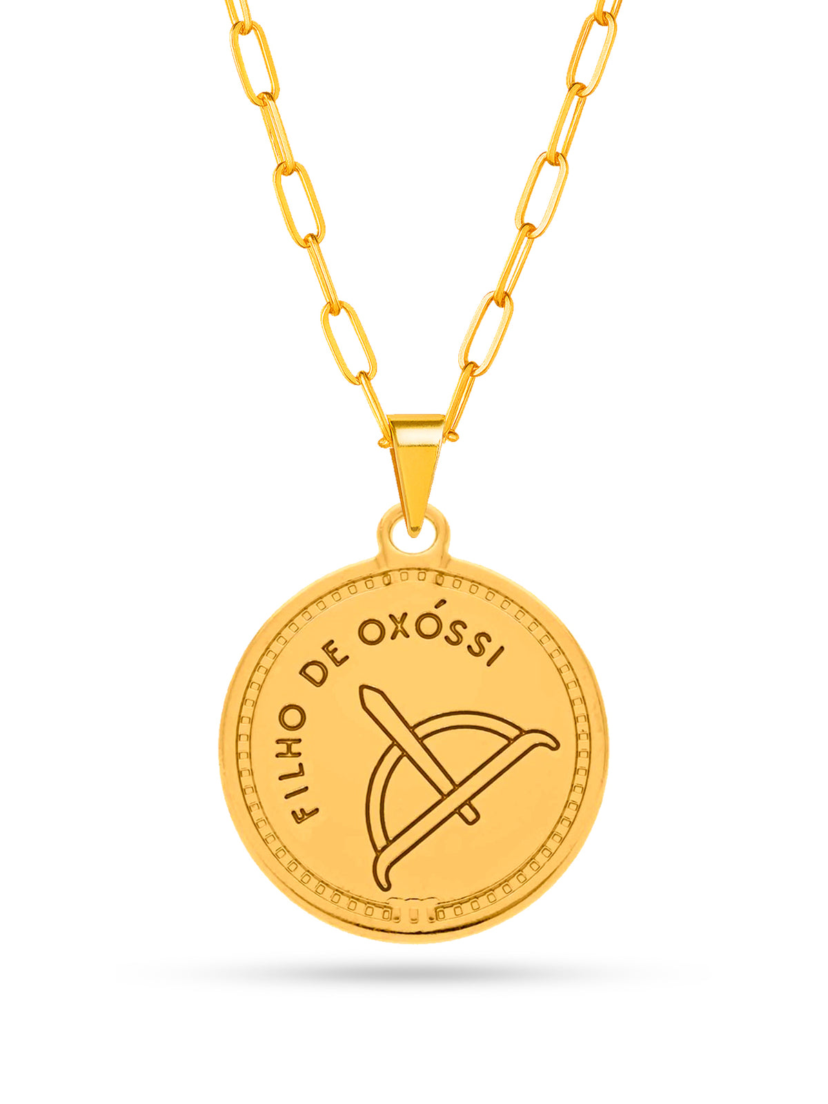 Corrente medalha Oxossi verde  - elo longo - banhado a ouro 18k - foto 3