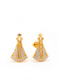 Brinco Nossa Senhora cravejado - banhado a ouro 18k