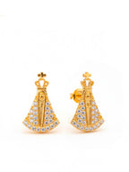 Brinco Nossa Senhora cravejado - banhado a ouro 18k