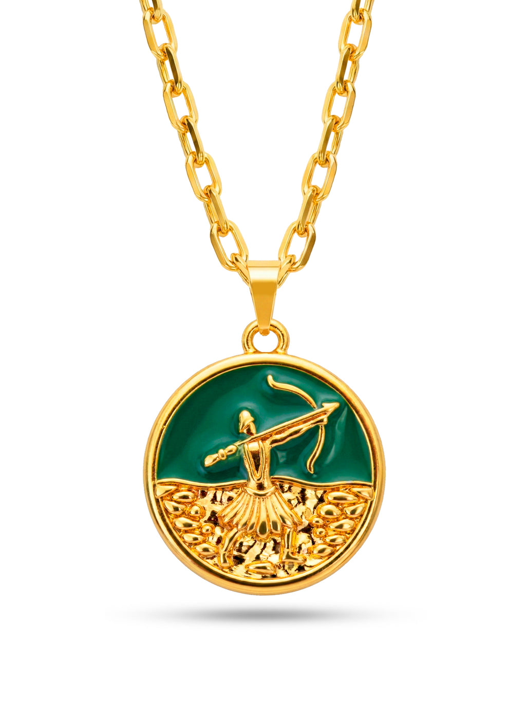 Corrente medalha Oxossi verde - cadeado - banhado a ouro 18k