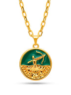 Corrente medalha Oxossi verde - cadeado - banhado a ouro 18k