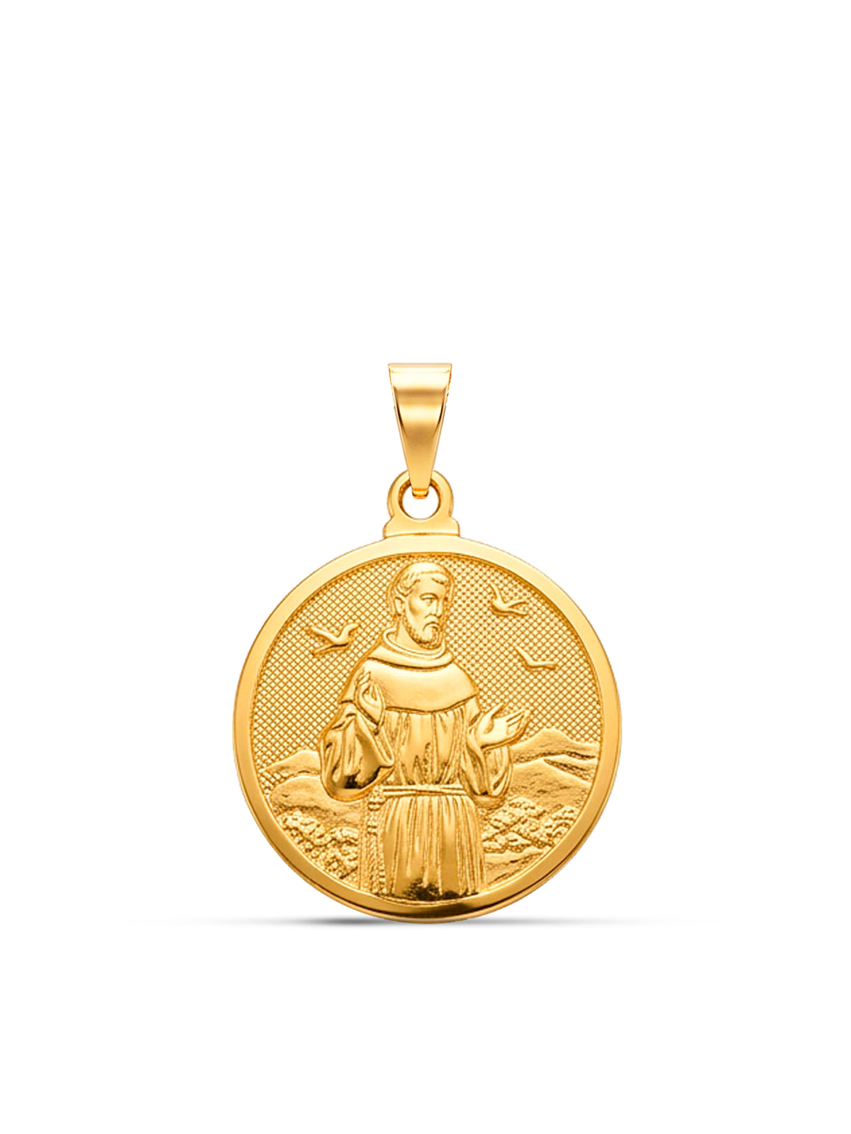 Pingente medalha São Francisco de Assis - banhado a ouro 18k