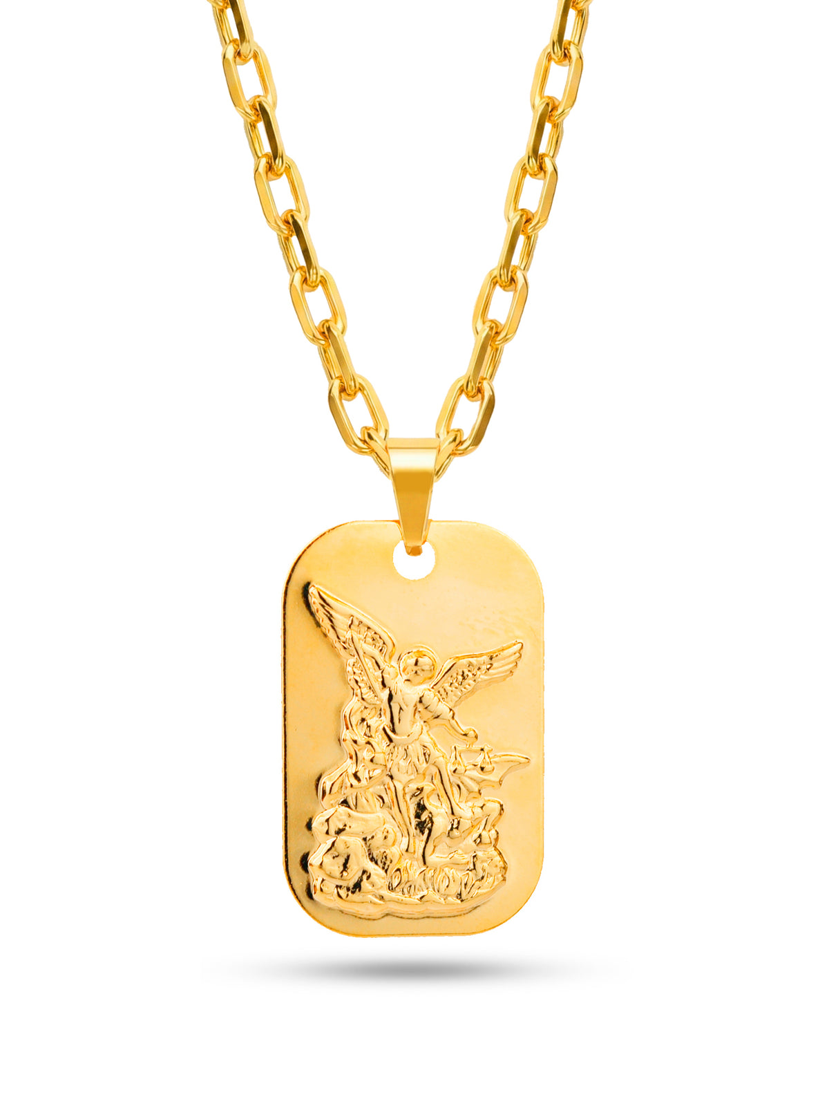Corrente placa São Miguel Arcanjo - banhado a ouro 18k