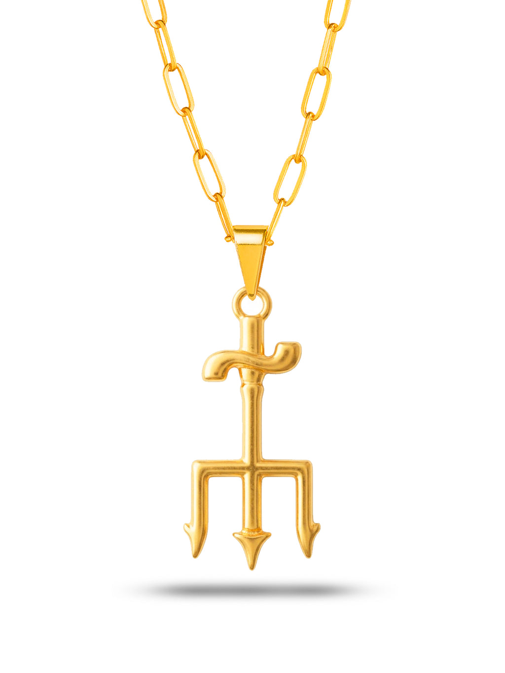 Corrente Tridente de Exu - elo longo - banhado a ouro 18k
