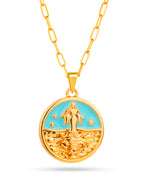 Corrente medalha Iemanjá azul - elo longo - banhado a ouro 18k - foto 3