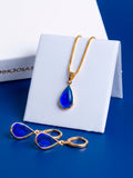 Conjunto gota azul - colar e brincos - banhado a ouro 18k