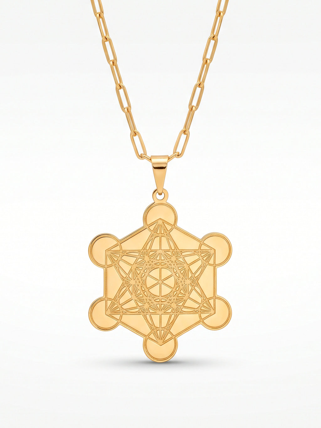 Corrente cubo de Metatron - elo longo - banhado a ouro 18k