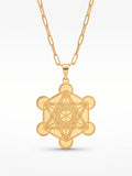 Corrente cubo de Metatron - elo longo - banhado a ouro 18k