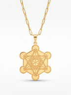 Corrente cubo de Metatron - elo longo - banhado a ouro 18k
