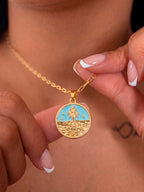 Corrente medalha Iemanjá azul - elo longo - banhado a ouro 18k - foto 2