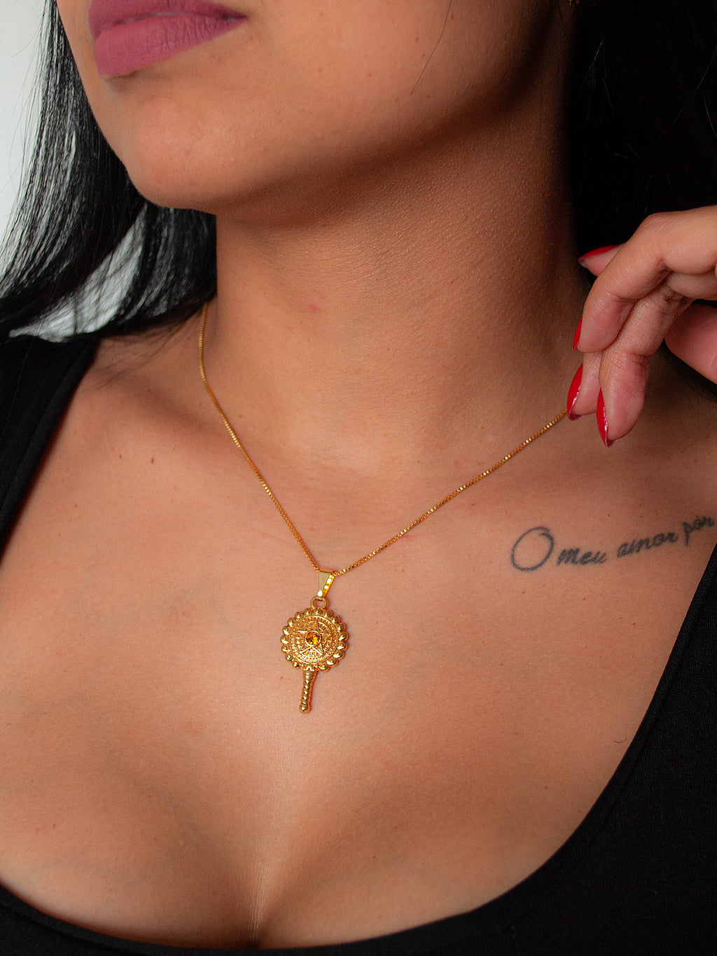 Corrente Espelho com estrela Oxum - veneziana - banhado a ouro 18k - foto 5