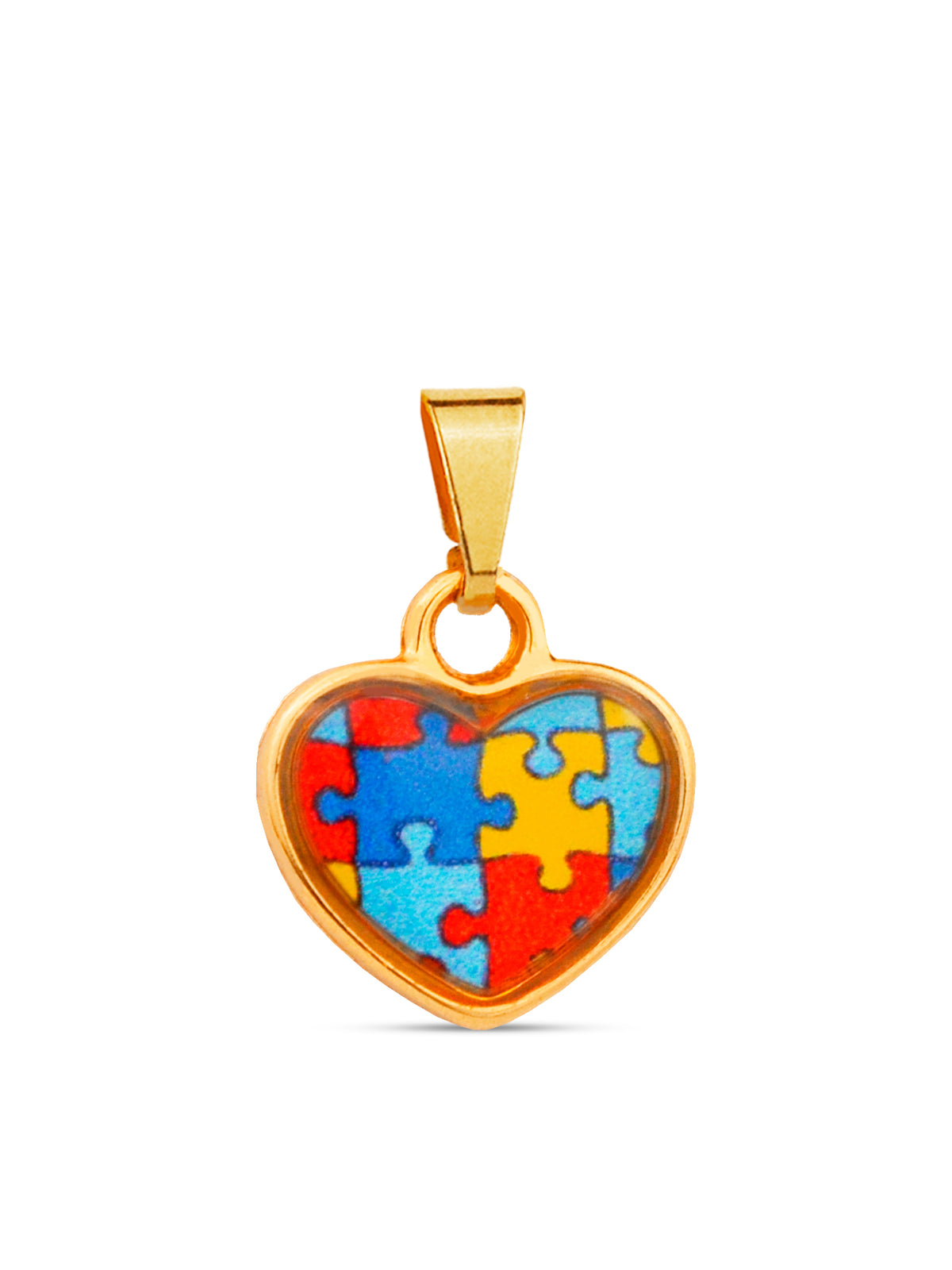 Pingente coração colorido autismo - banhado a ouro 18k
