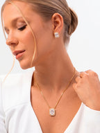 Conjunto retângulo cravejado - colar e brincos - banhado a ouro 18k - foto 2