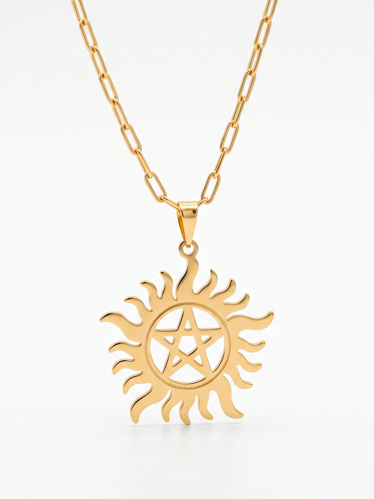 Corrente pentagrama Sobrenatural - elo longo - banhado a ouro 18k