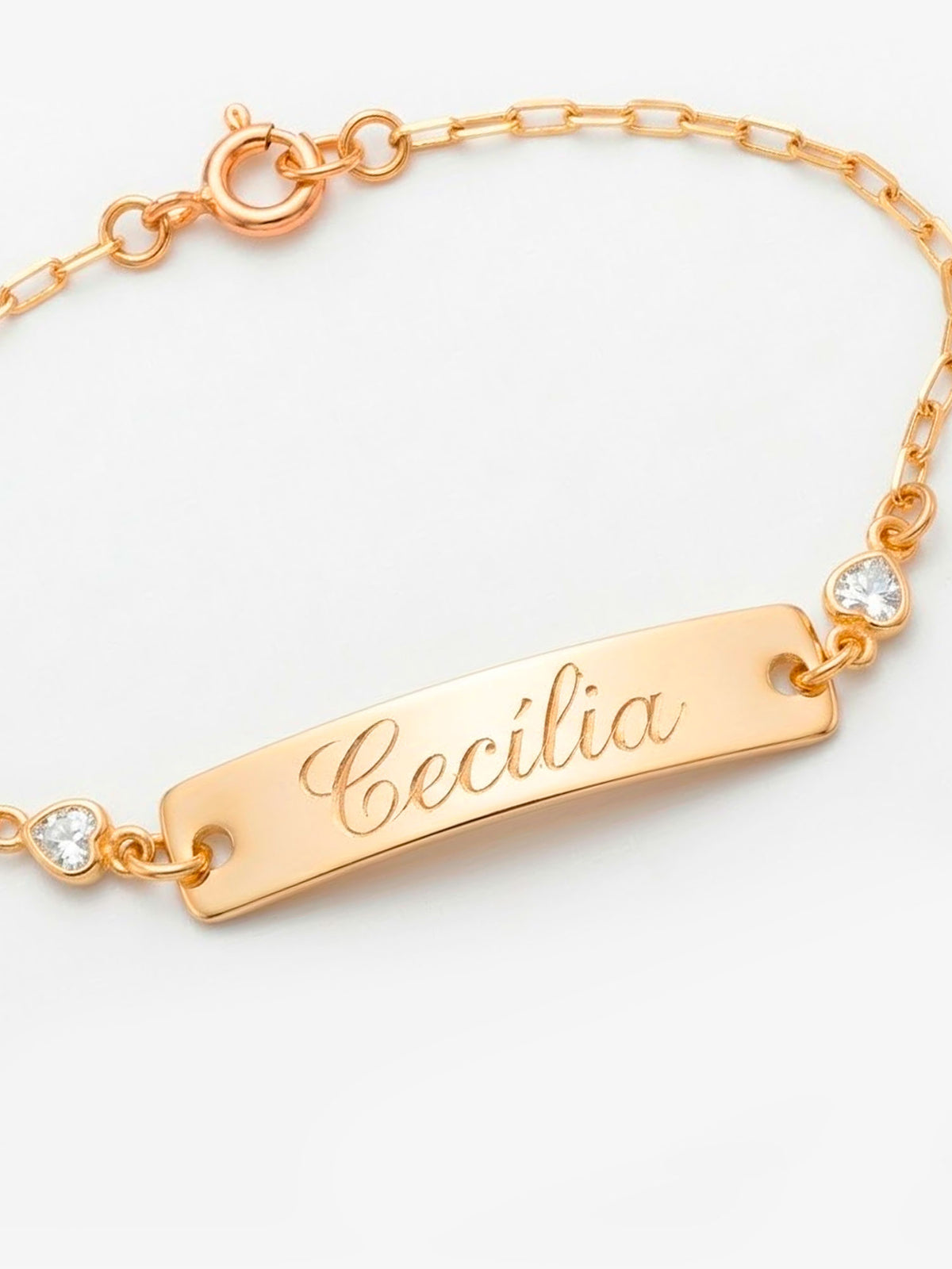 Pulseira Infantil com plaquinha e coração - banhada a ouro 18k