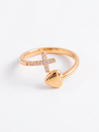 Anel cruz coração - ajustável - banhado a ouro 18k