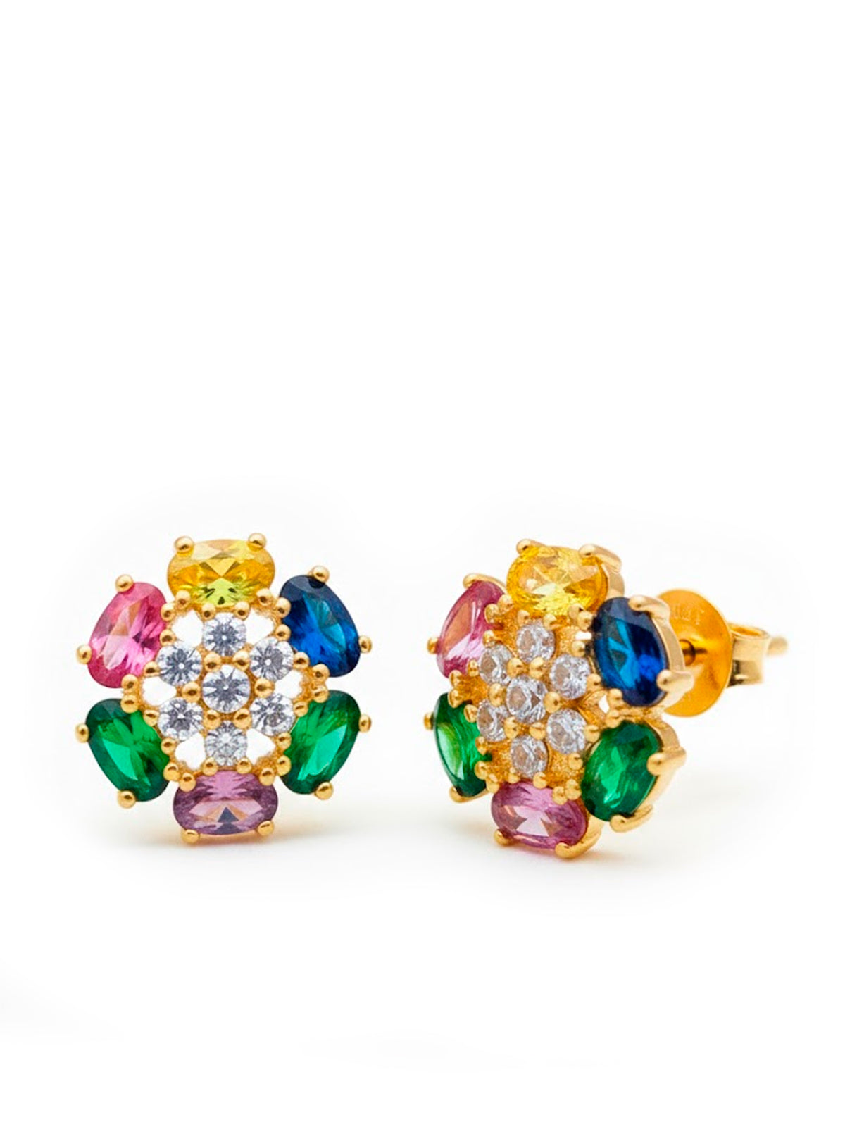 Brinco flor colorida - banhado a ouro 18k