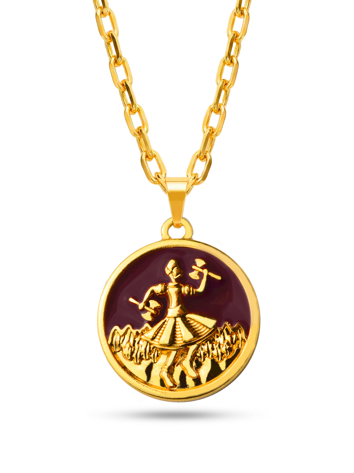 Corrente medalha Xangô marrom - cadeado - banhado a ouro 18k