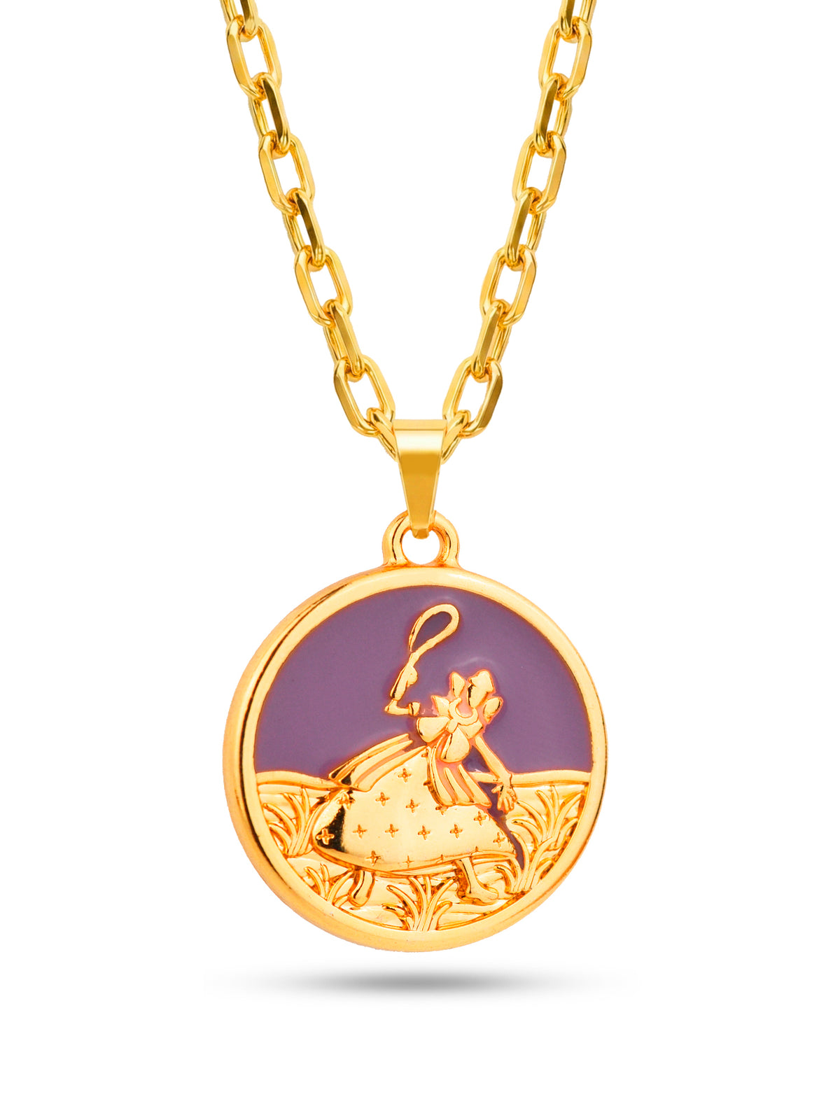 Corrente medalha Nanã roxo - cadeado - banhado a ouro 18k