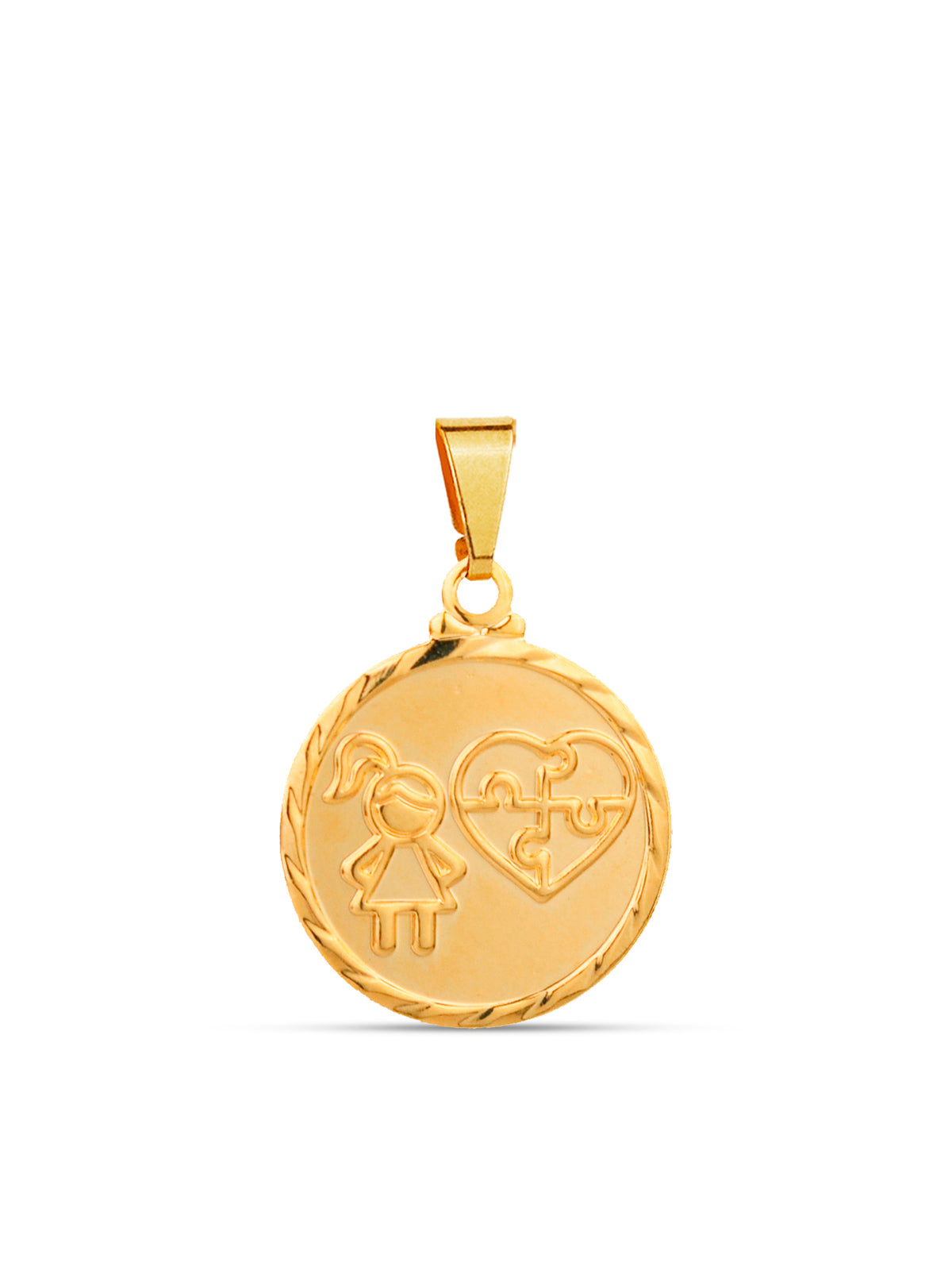 Pingente medalha menina autismo - banhado a ouro 18k