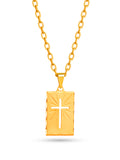 Corrente plaquinha com cruz - cadeado - banhado a ouro 18k
