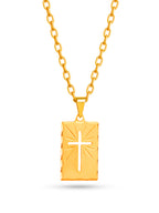 Corrente plaquinha com cruz - cadeado - banhado a ouro 18k