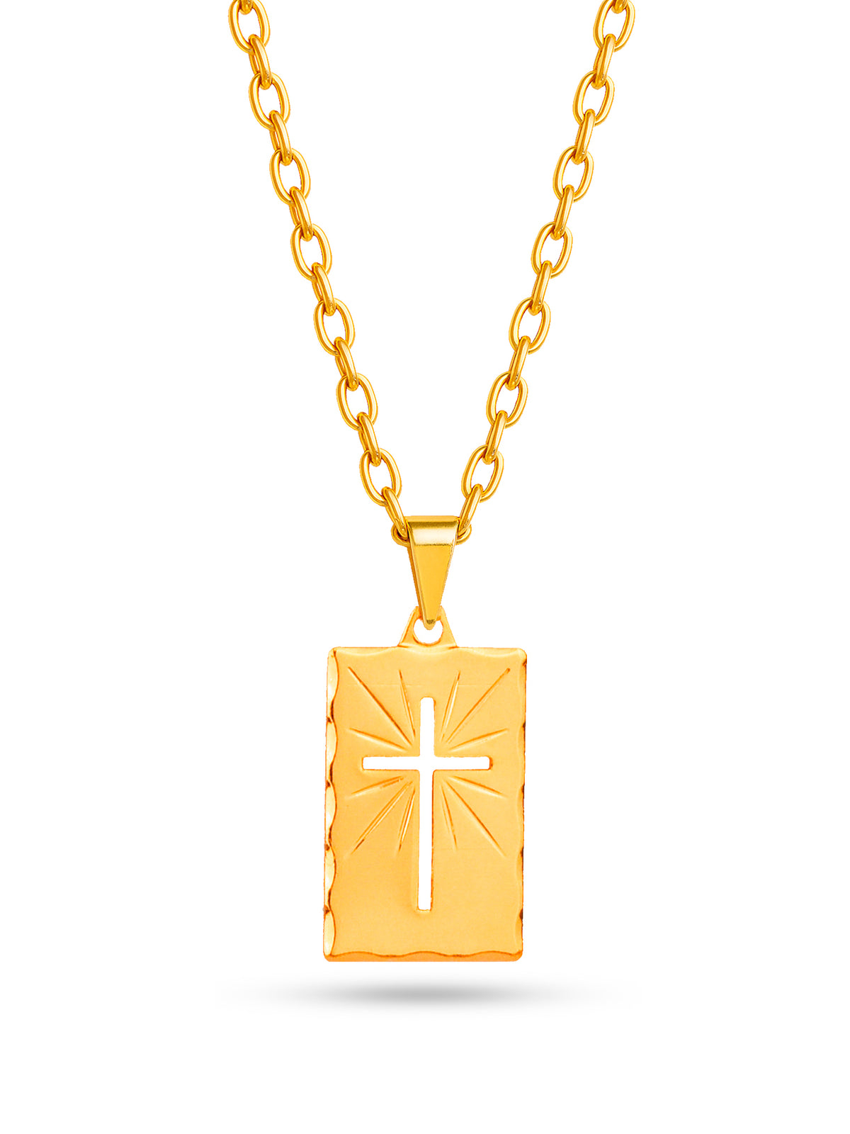 Corrente plaquinha com cruz - cadeado - banhado a ouro 18k