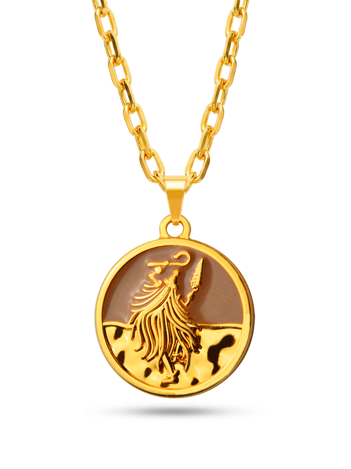 Corrente medalha Omolú marrom - cadeado - banhado a ouro 18k