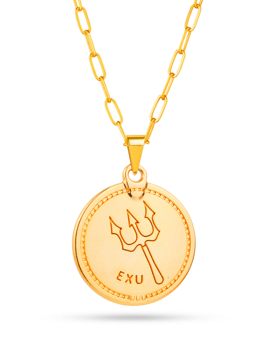 Corrente medalha Exú preto - elo longo - banhado a ouro 18k - foto 4