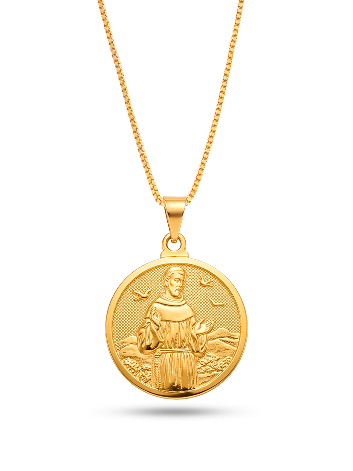Corrente medalha São Francisco de Assis - veneziana - banhado a ouro 18k