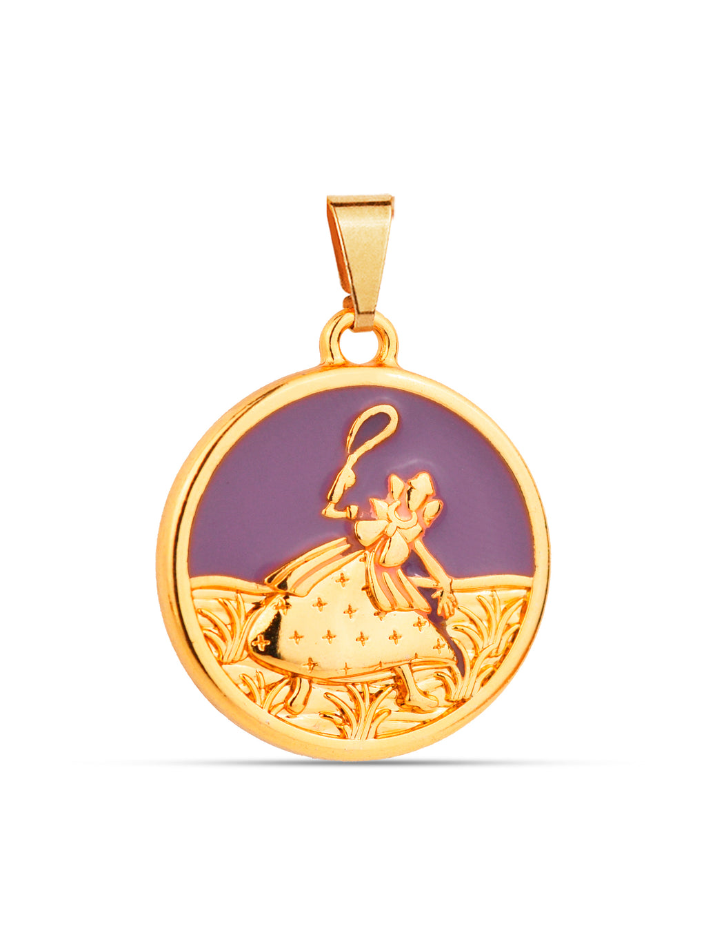 Pingente medalha Nanã roxo - banhado a ouro 18k
