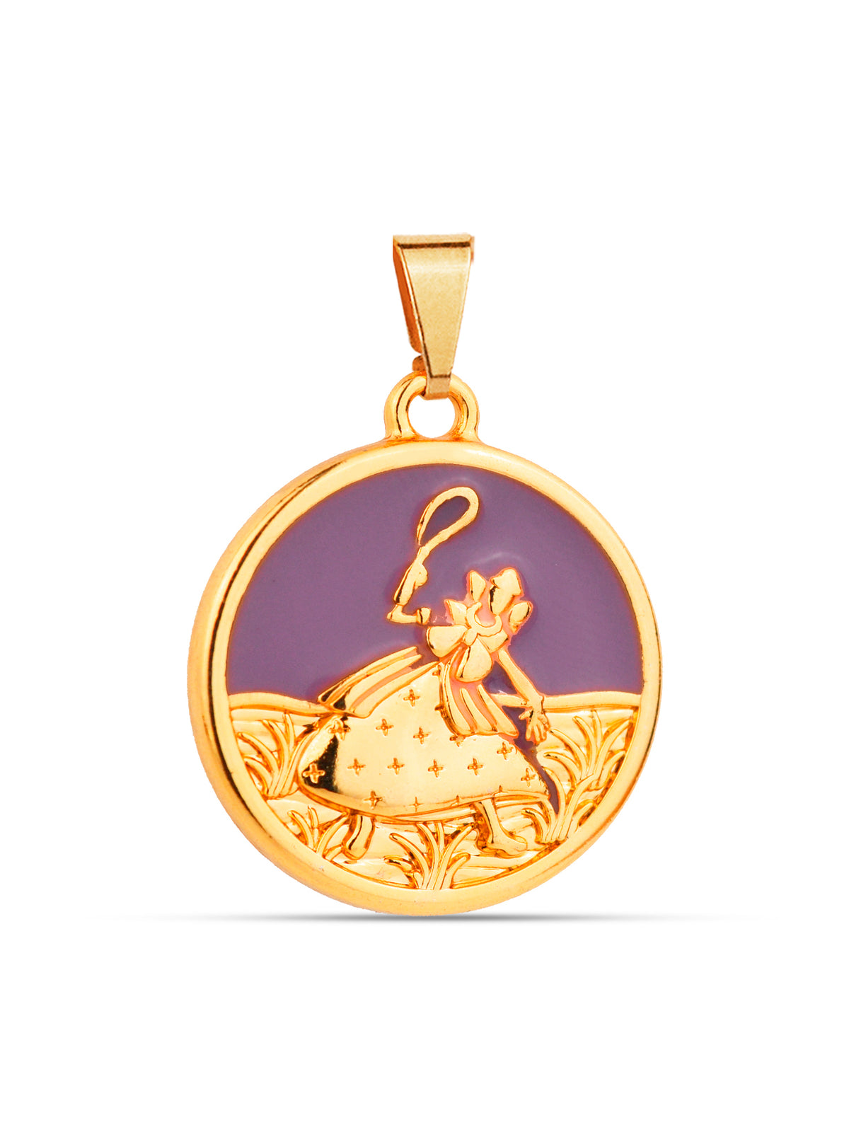 Pingente medalha Nanã roxo - banhado a ouro 18k