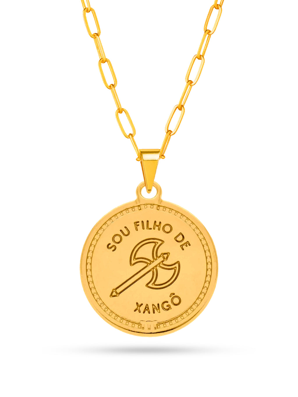 Corrente medalha Xangô marrom - elo longo - banhado a ouro 18k - foto 3