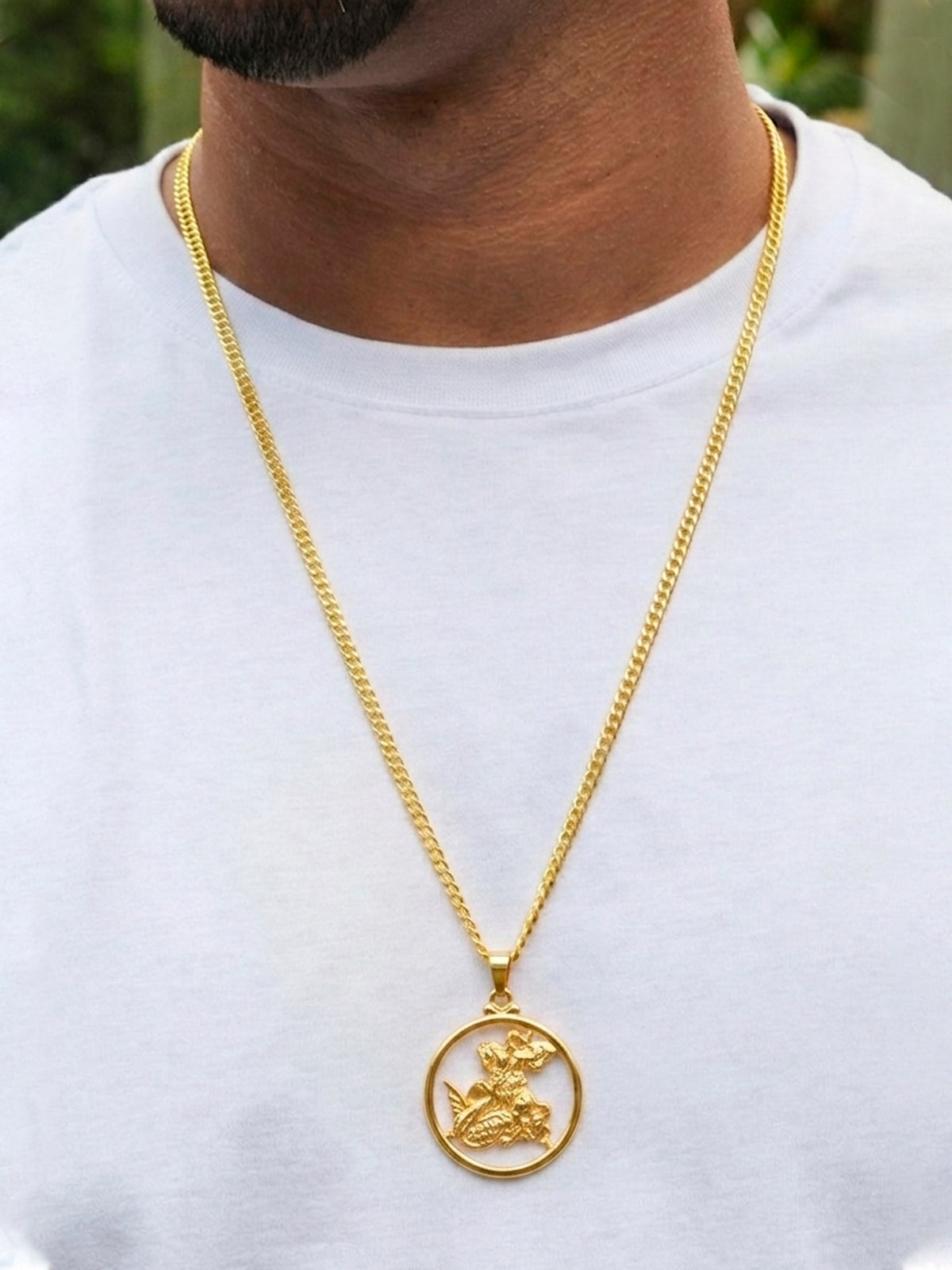 Corrente Medalha de São Jorge G - grumet duplo - banhado a ouro 18k