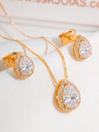 Conjunto gota cravejado - colar e brincos - banhado a ouro 18k
