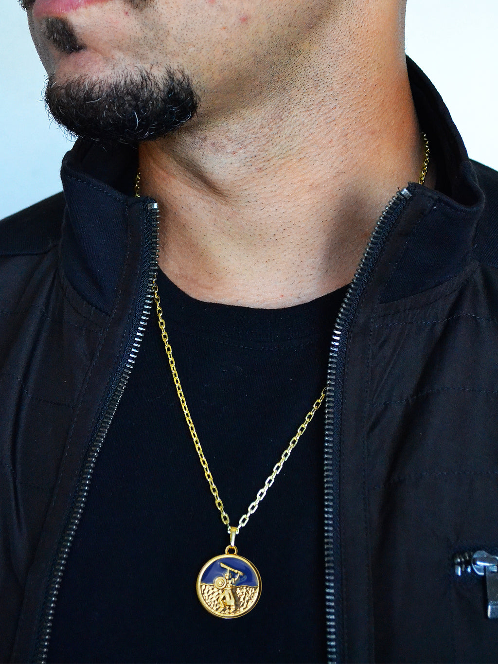 Pingente medalha Ogum azul - banhado a ouro 18k - foto 3