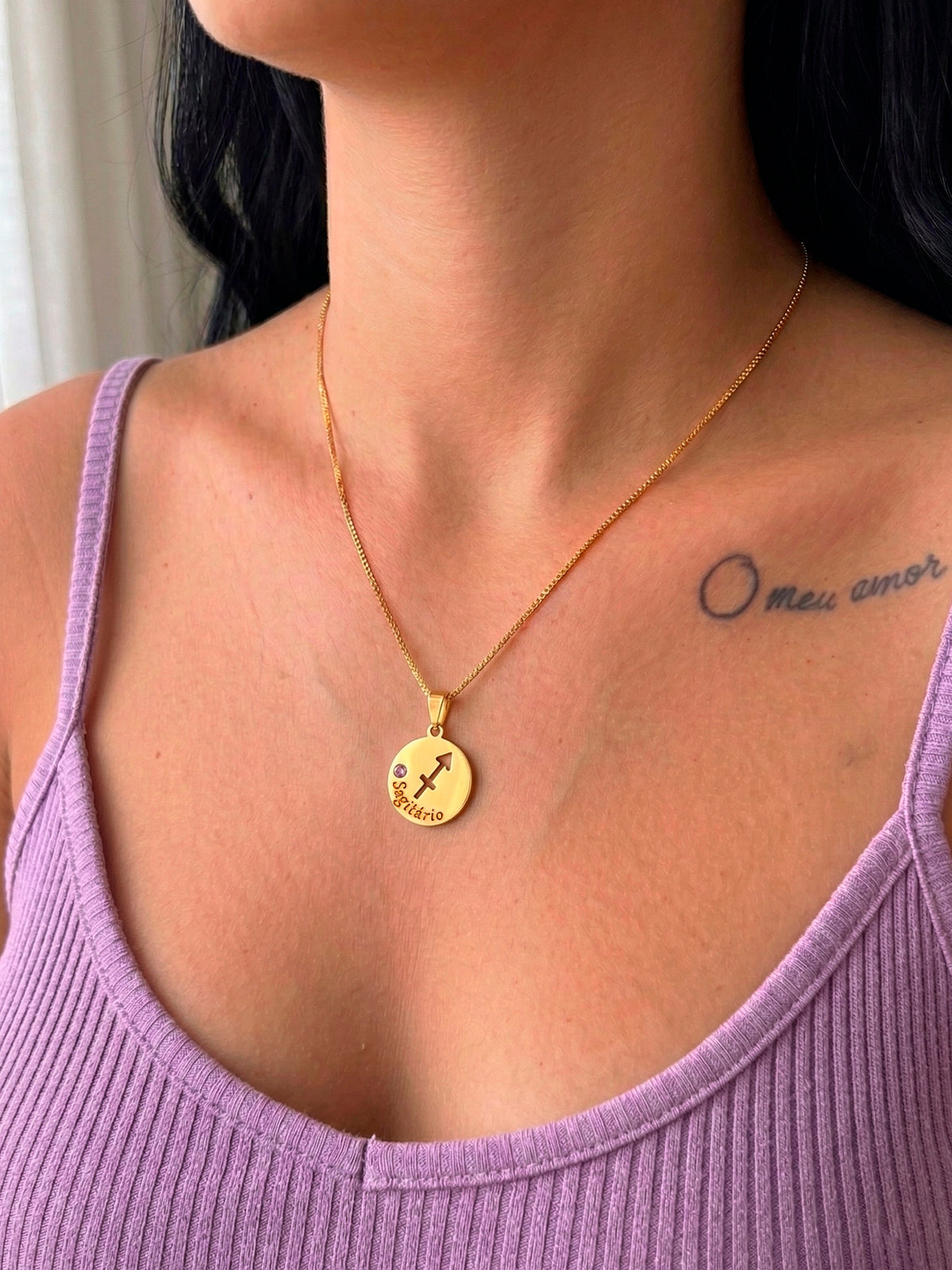 Corrente signo Sagitário - veneziana - banhado a ouro 18k - foto 2