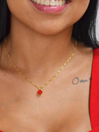 Corrente ponto de luz vermelho - veneziana - banhado a ouro 18k - foto 2