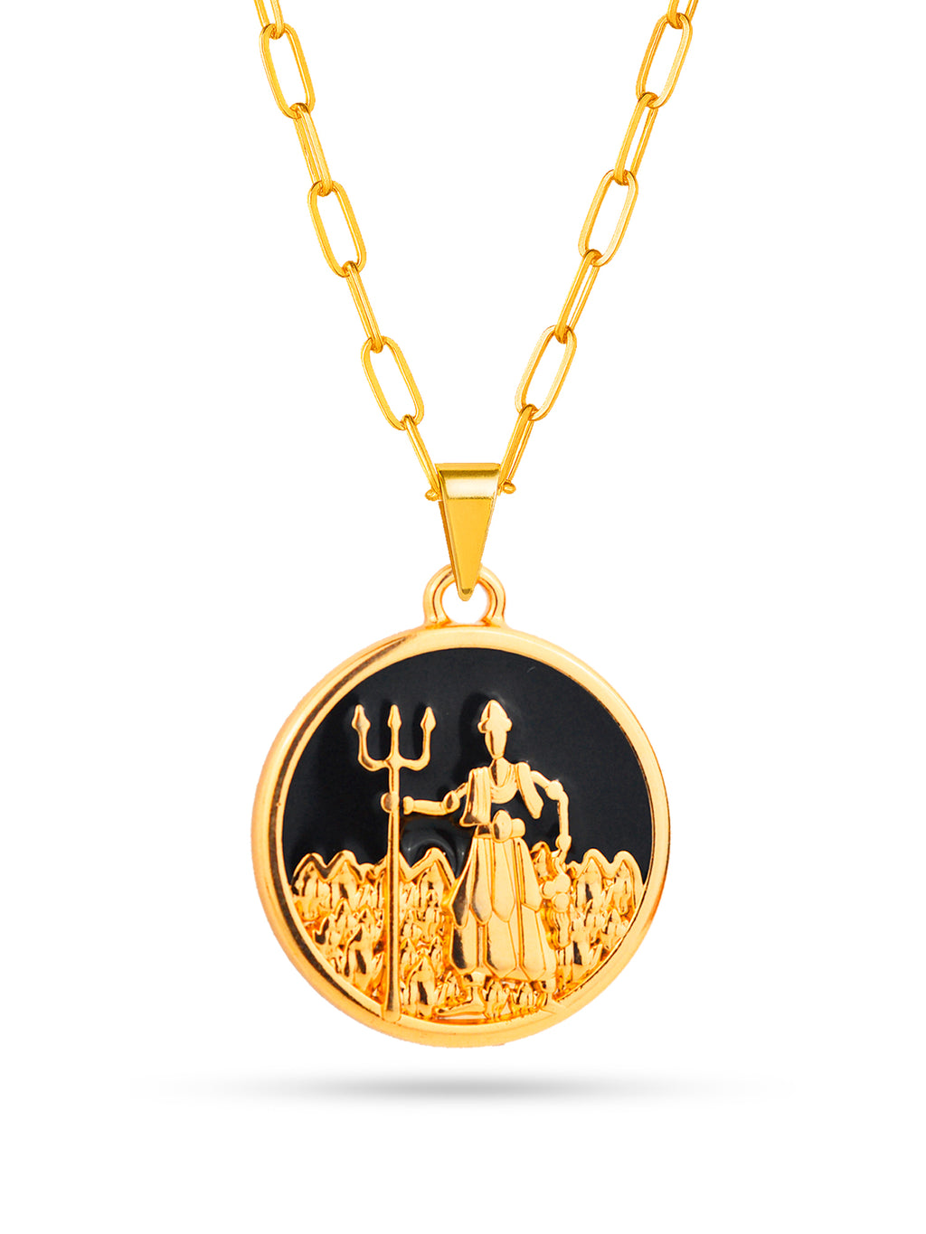 Corrente medalha Exú preto - elo longo - banhado a ouro 18k - foto 2